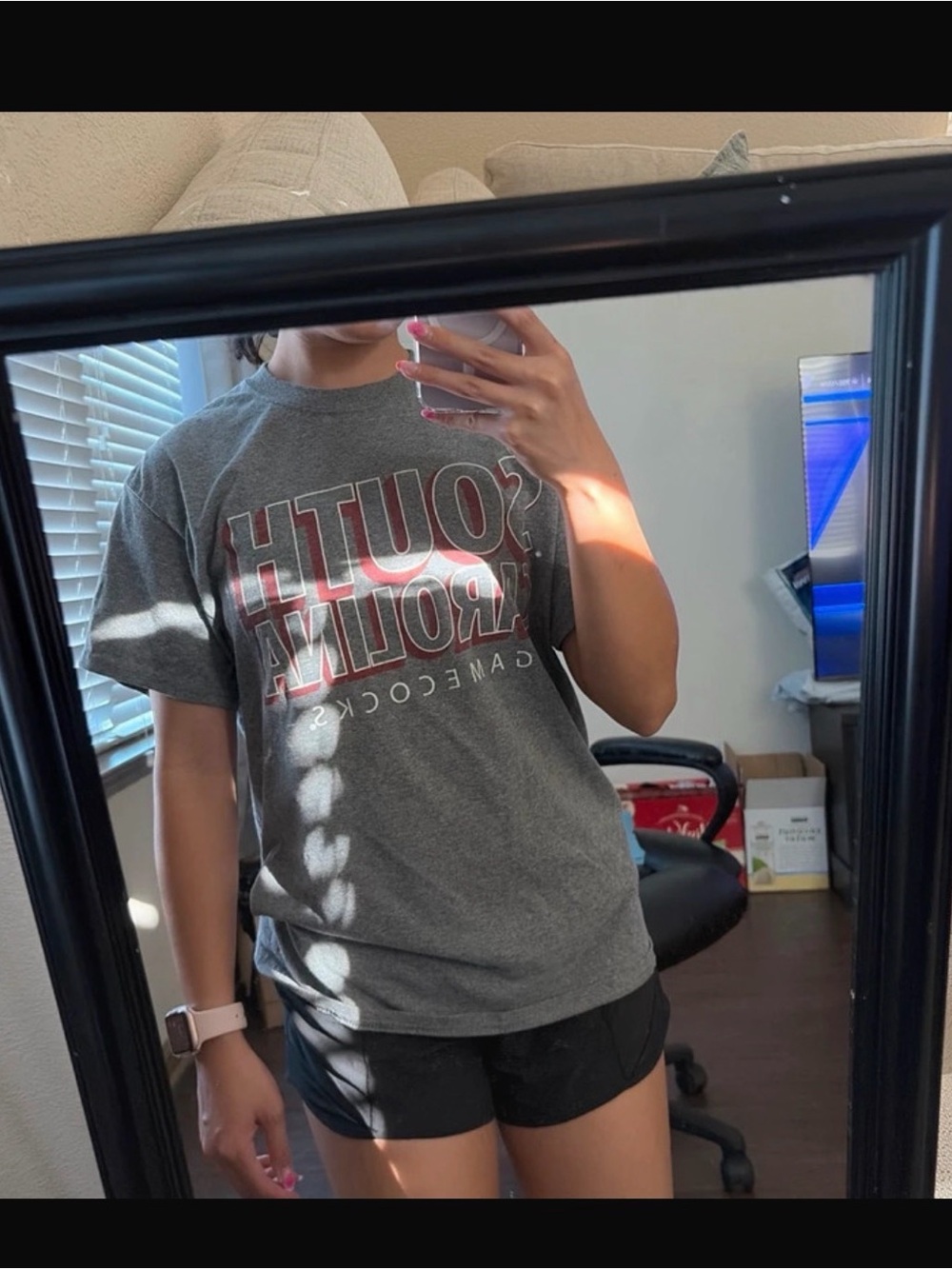 Gildan Gray South Carolina Gamecocks Tee with Red Lettering